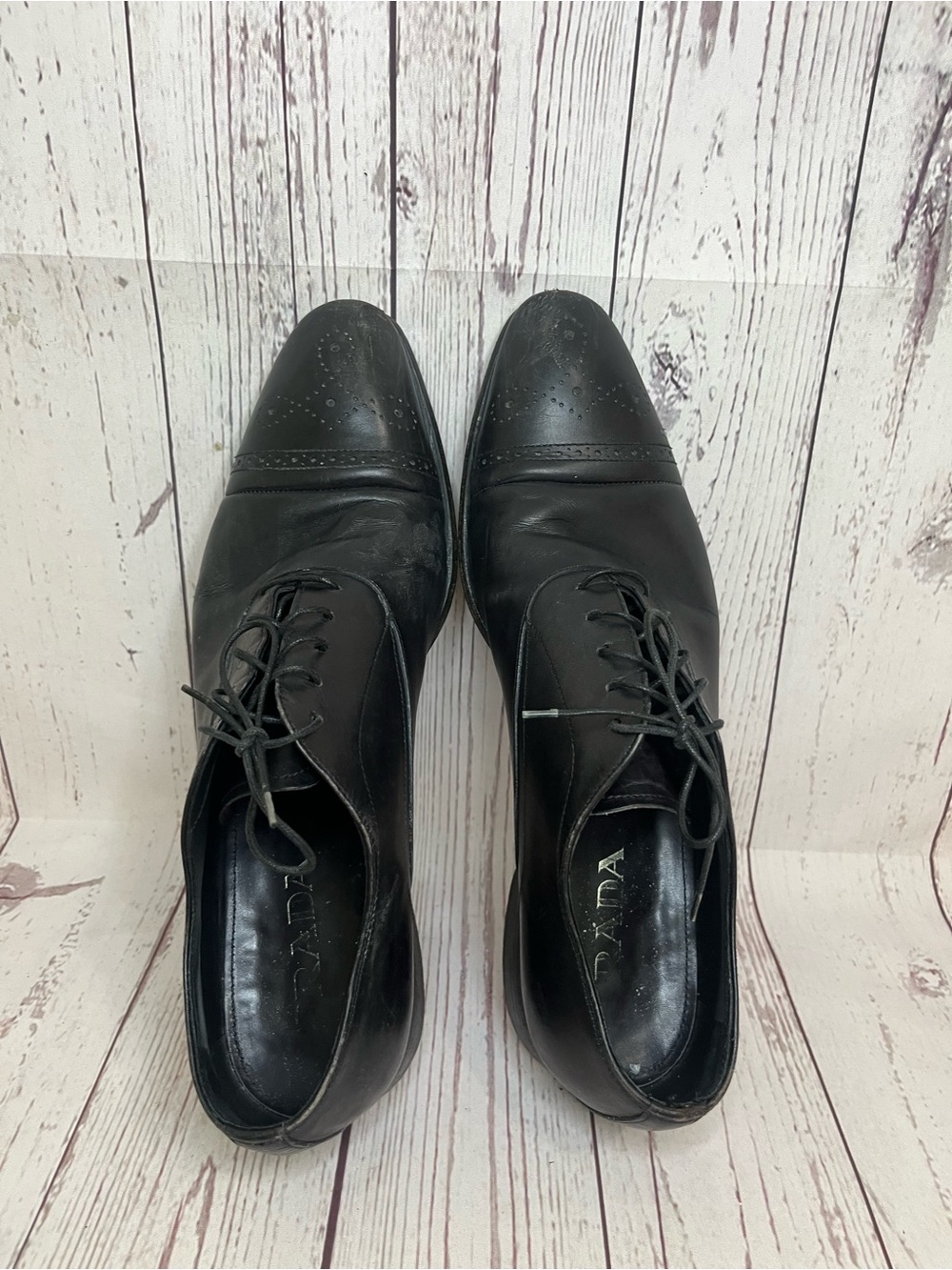 Men's Prada Size 8 Black Leather Dress Shoes Cap-Toe Oxford - Picture 13 of 16